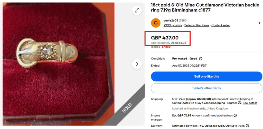 Gold Old Mine Cut Diamond Buckle Ring