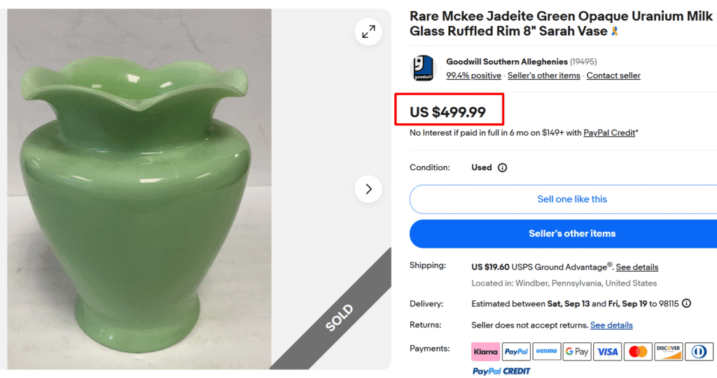 McKee Jadeite Green Uranium Milk Glass Sarah Vase