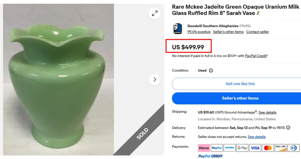 McKee Jadeite Green Uranium Milk Glass Sarah Vase