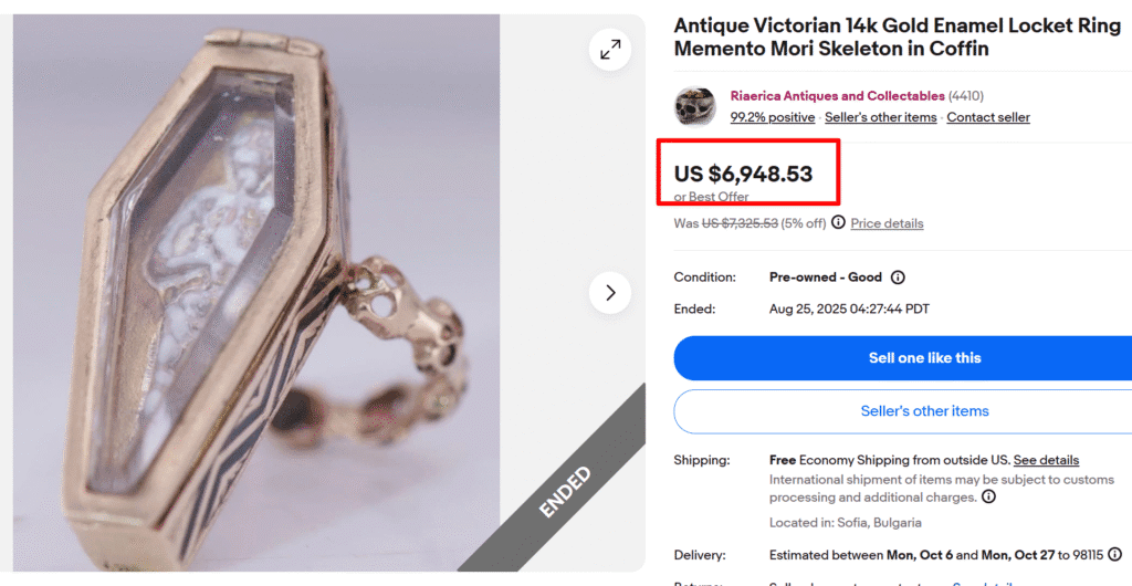 Memento Mori Skeleton in Coffin Gold Enamel Ring