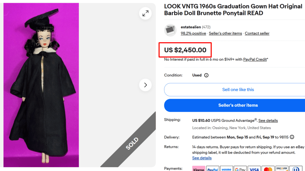Original Ponytail Barbie in Graduation Gown (1960s)