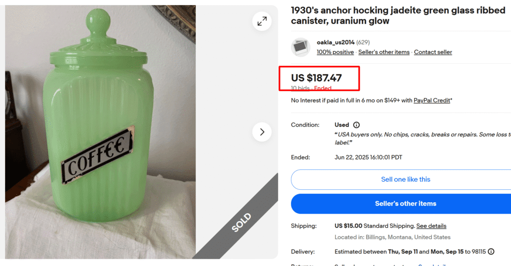 Ribbed Jadeite Uranium Glass Canister