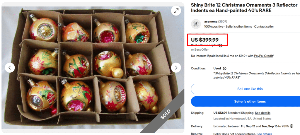 Shiny Brite Hand-painted Christmas Ornaments (1940s)
