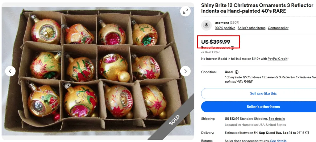 Shiny Brite Hand-painted Christmas Ornaments (1940s)