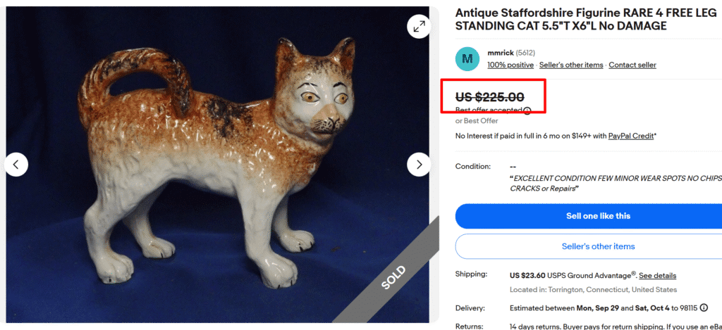 Staffordshire Free Leg Standing Cat Figurine