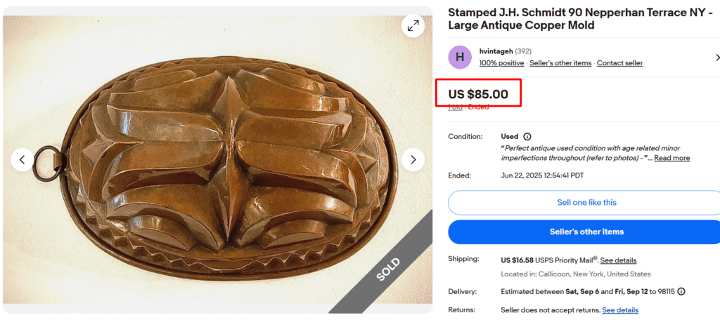 Stamped J.H. Schmidt 90 Nepperhan Terrace Copper Mold