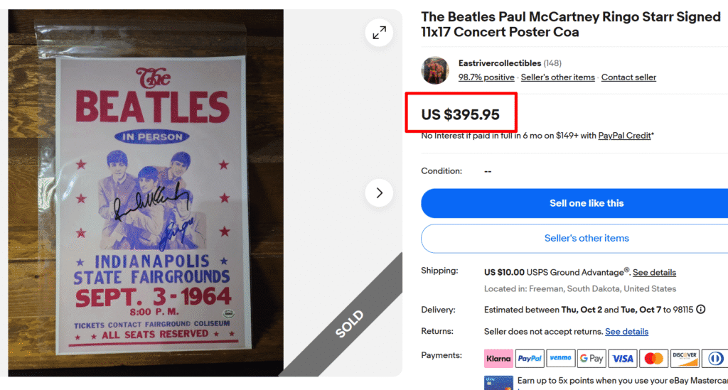 The Beatles Indianapolis State Fairground Concert Poster (1964)