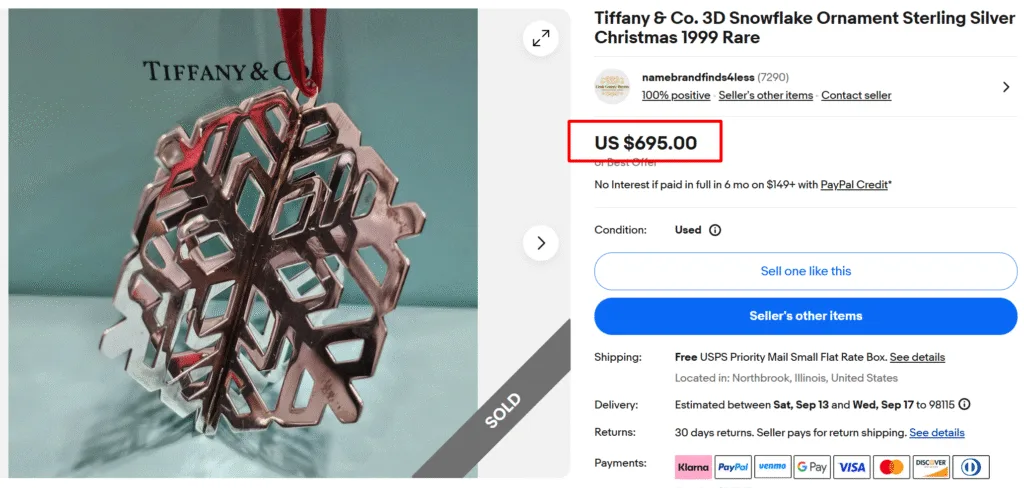 Tiffany & Co. Sterling Silver 3D Snowflake Ornament