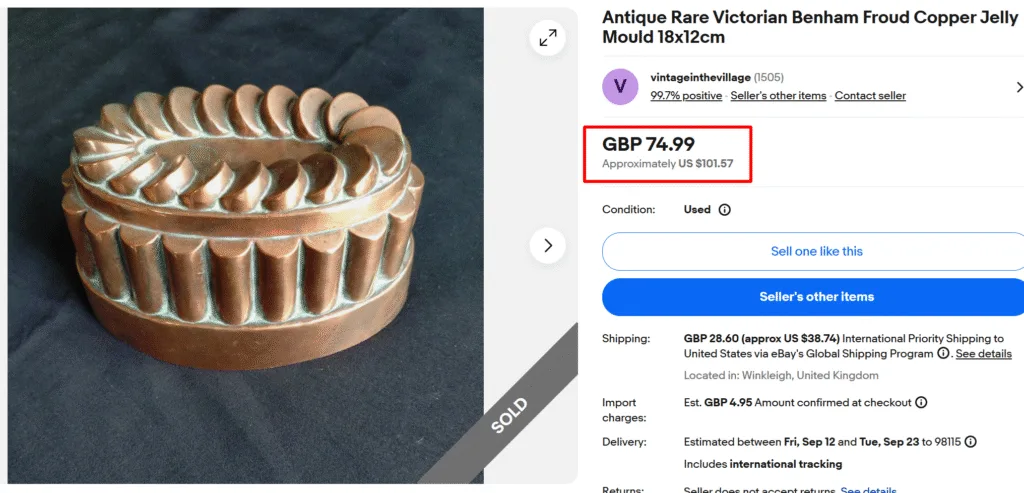 Victorian Copper Jelly Mold by Benham Froud
