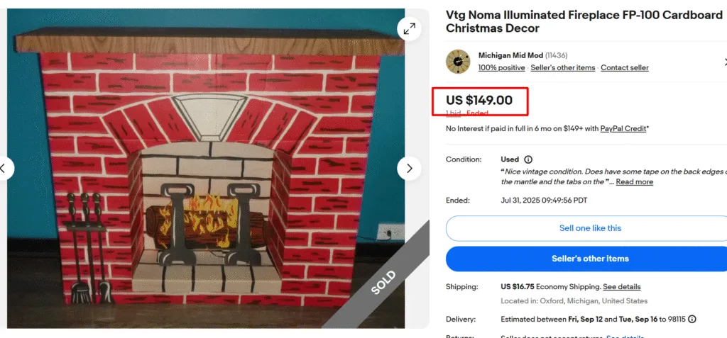 Vintage Noma Cardboard Fireplace Decor