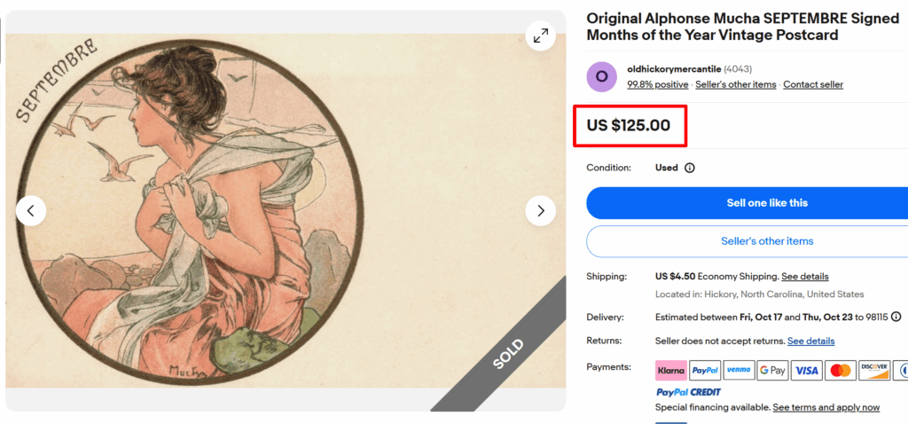 Alphonse Mucha's 'The Months of the Year' Postcard