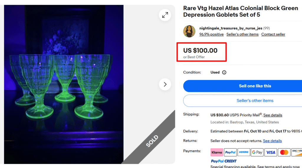 Colonial Black Green Glass Goblets by Hazel Atlas