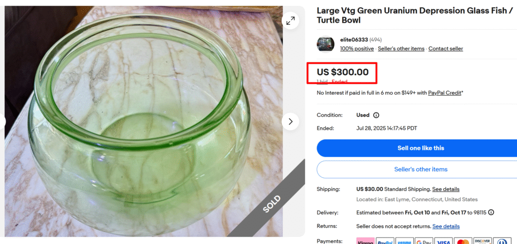 Large Green Depression Glass Fish-Turtle Bowl