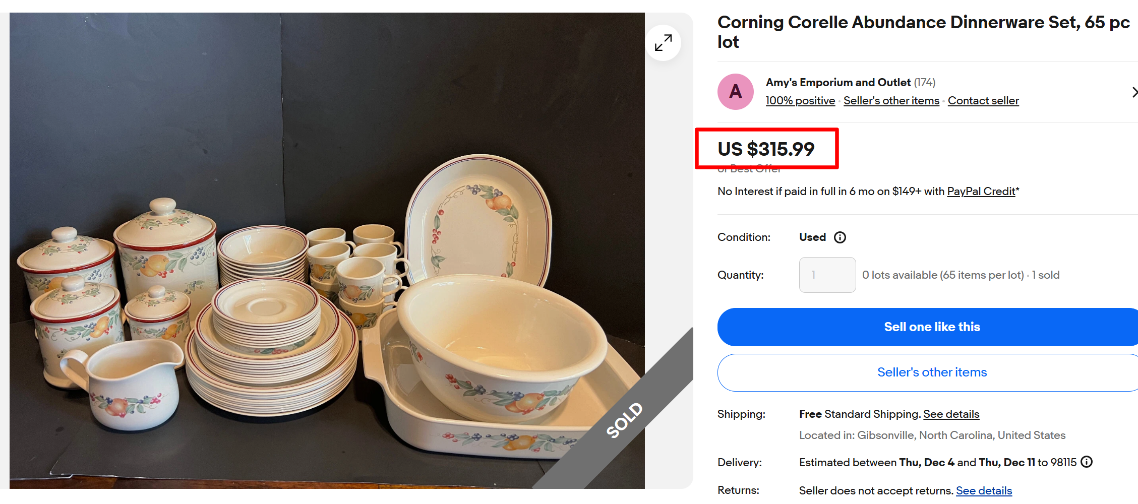 Corelle Abundance Dinnerware Set of 65 Pieces