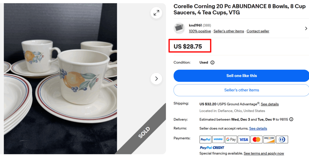 Corelle Abundance Tea Cups, Saucer & Bowls