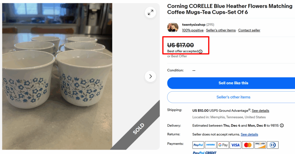 Corelle Blue Heather Tea Coffee Cups Set