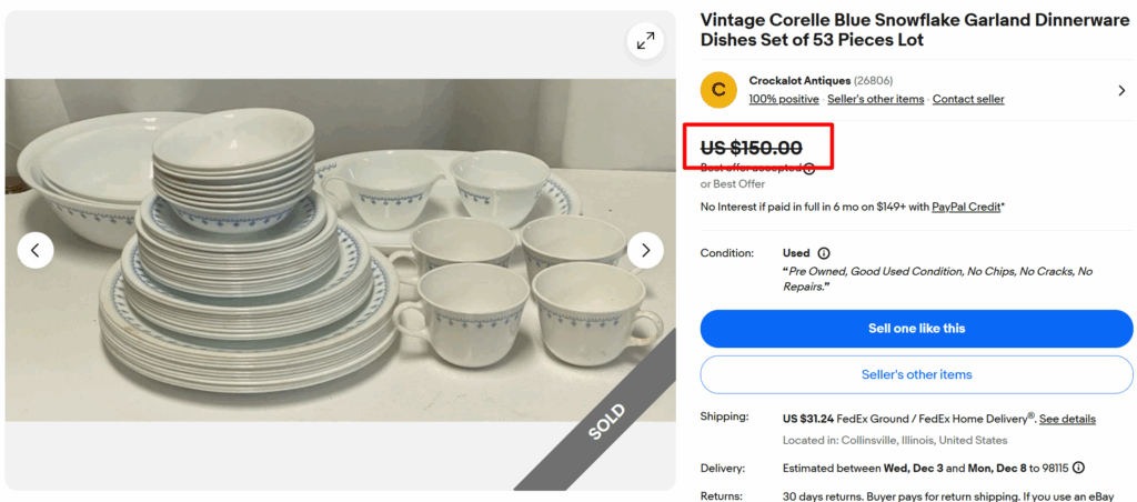 Corelle Blue Snowflake Dinnerware Set