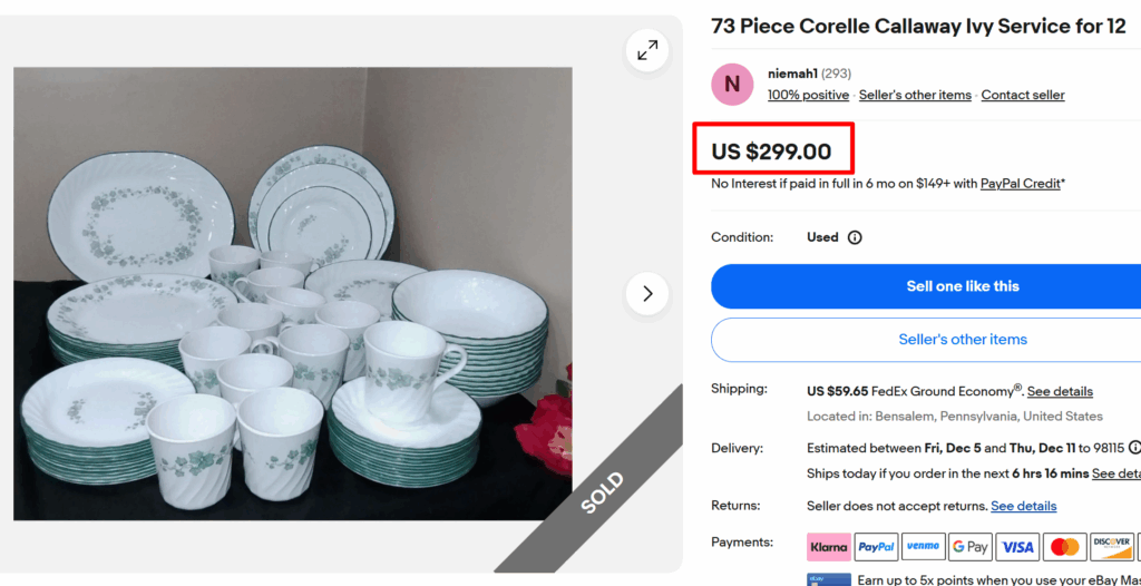 Corelle Callaway Ivy Dinner Set of 73 Pieces