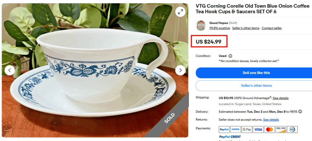 Corelle Old Time Blue Onion Tea Cups