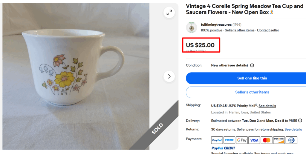 Corelle Spring Meadow Tea Cups & Saucers