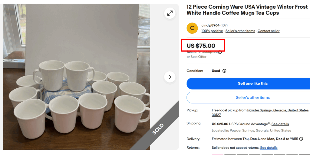 Corelle Winter Frost White Tea Cups Set