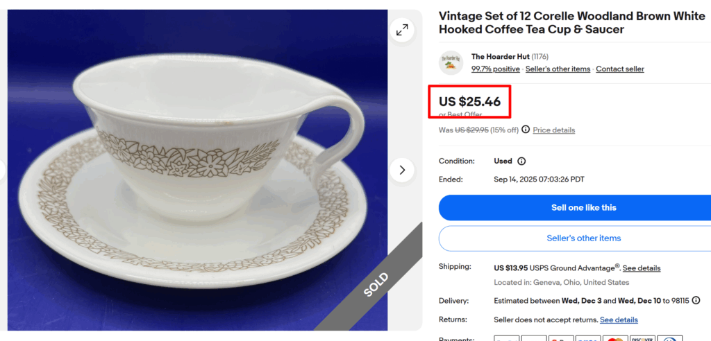 Corelle Woodland Brown White Tea Cups