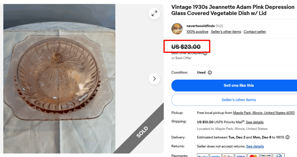 Jeannette's Adam Pink Glass Covered Vegetable Dish