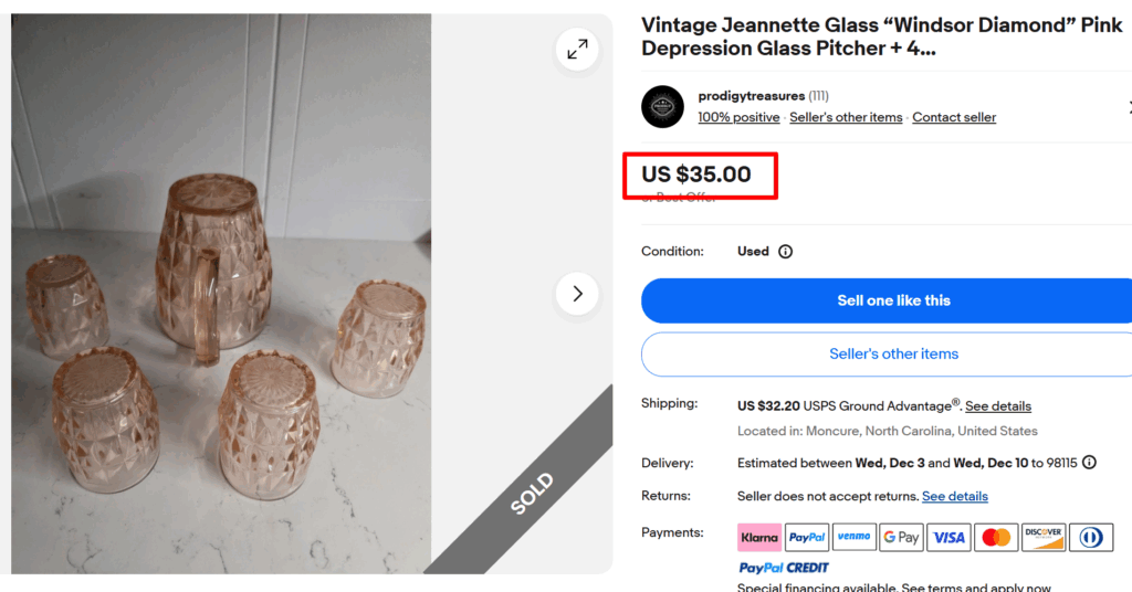 Jeannette's Windsor Diamond Pink Glass Water Set