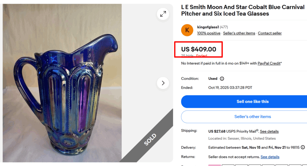 LE Smith Moon and Star Carnival Blue Pitcher Set