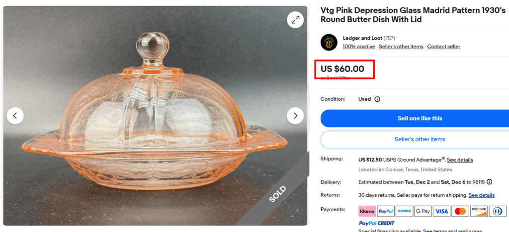 Madrid Pink Depression Glass Butter Dish
