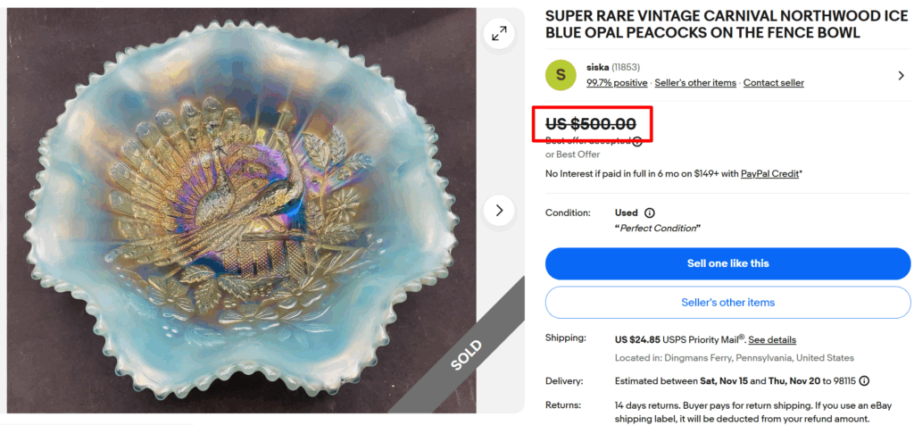 Northwood Peacock at the Fence Ice Blue Bowl