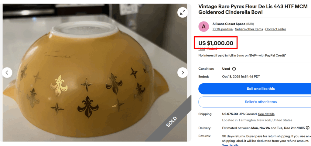 Pyrex Goldenrod Fleur De Lis Cinderella Bowl