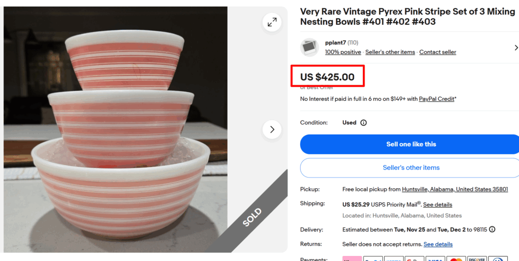 Pyrex Pink Stripe Mixing Bowls