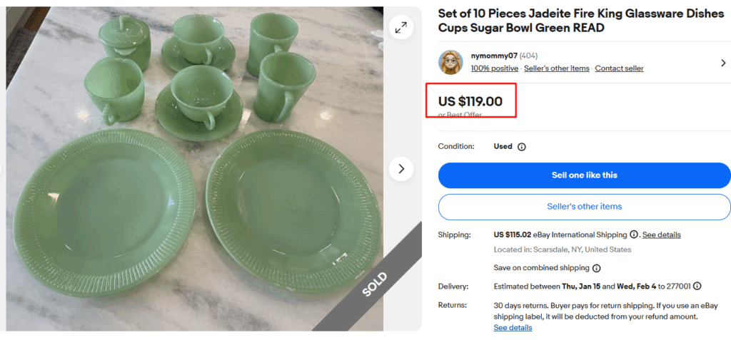 10 Fire-King Jane Ray Jadeite Dishes Set by Anchor Hocking