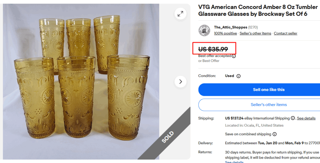 American Concord Amber 8 Oz Tumbler Glassware Glasses by Brockway Set