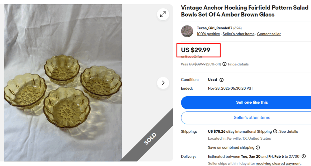 Anchor Hocking Fairfield Amber Salad Bowls Set