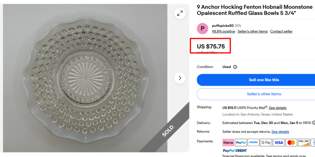 Anchor Hocking Fenton Hobnail Moonstone Bowls