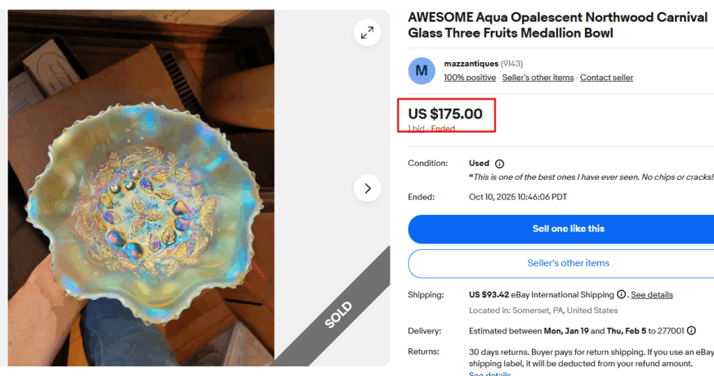 Aqua Northwood Three Fruits Medallion Bowl Glass Bowl