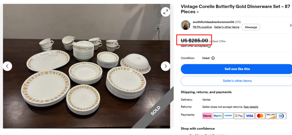 Corelle Butterfly gold set