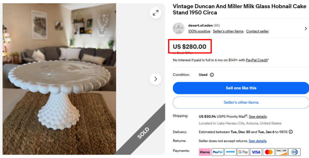 Duncan and Miller Milk Glass Hobnail Cake Stand