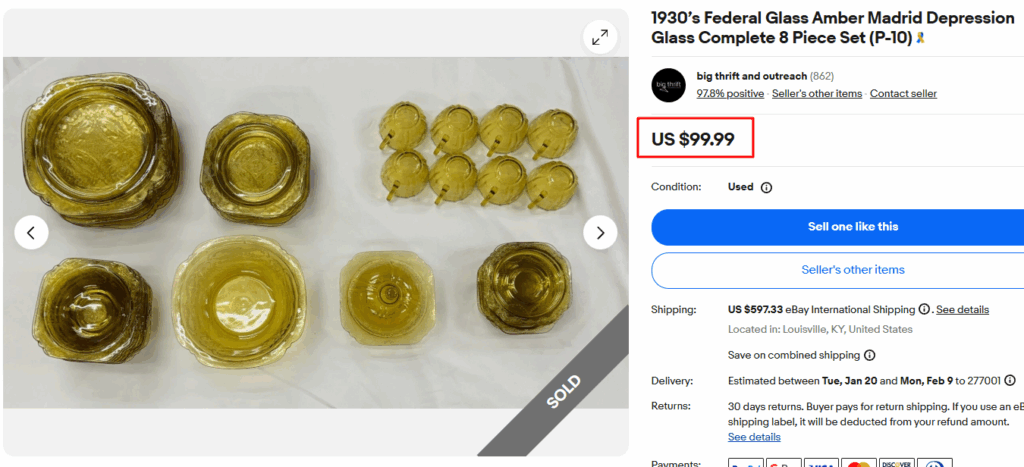 Federal Glass Amber Madrid Depression Glass Dinner Set