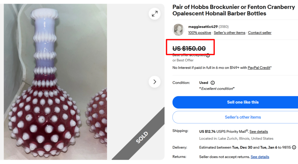 Fenton Cranberry Opalescent Hobnail Barber Bottle