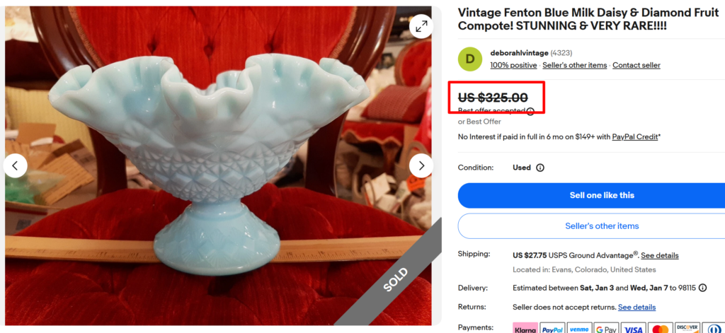 Fenton Daisy & Diamond Milk Glass Compote