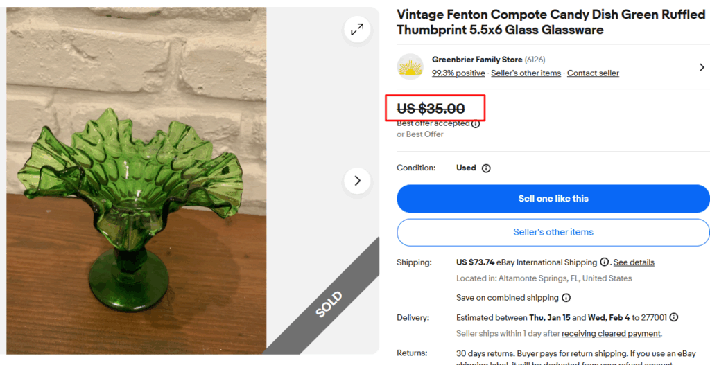 Fenton Green Glass Compote Dish