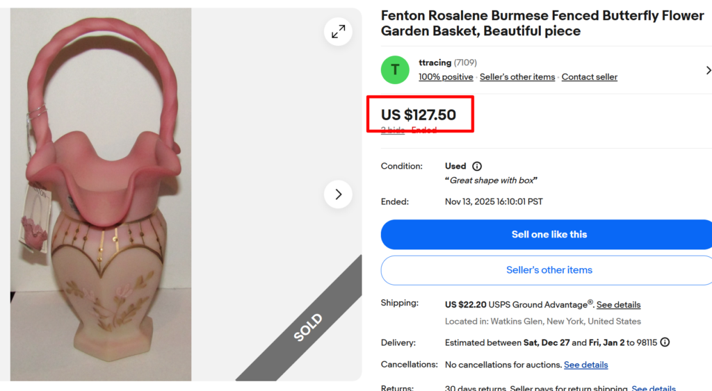 Fenton Rosalene Burmese Fenced Basket