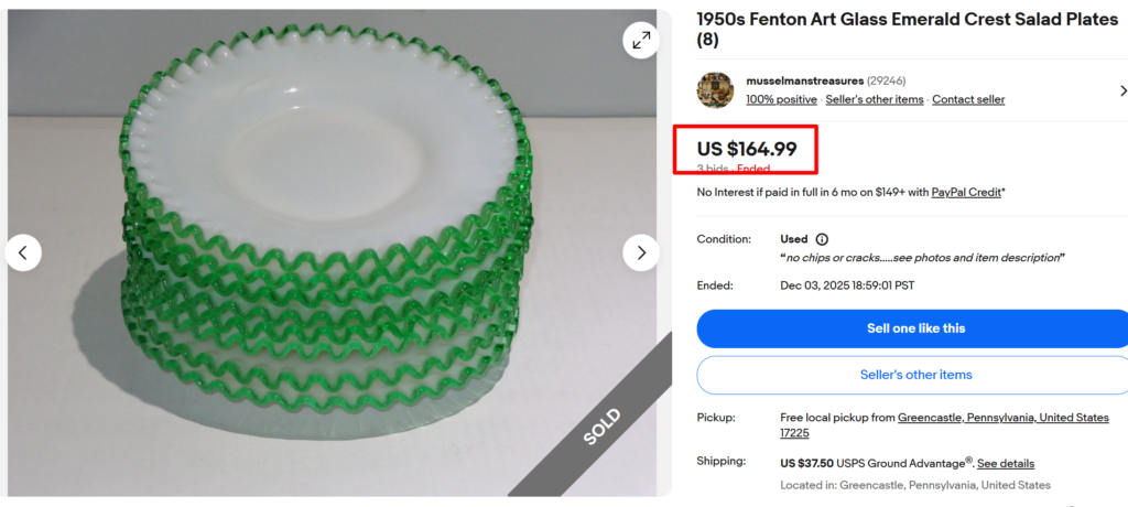 Fenton's Emerald Crest Milk Glass Plates
