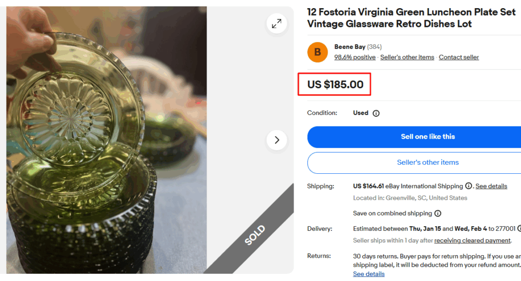 Fostoria Virginia Green Luncheon Plates