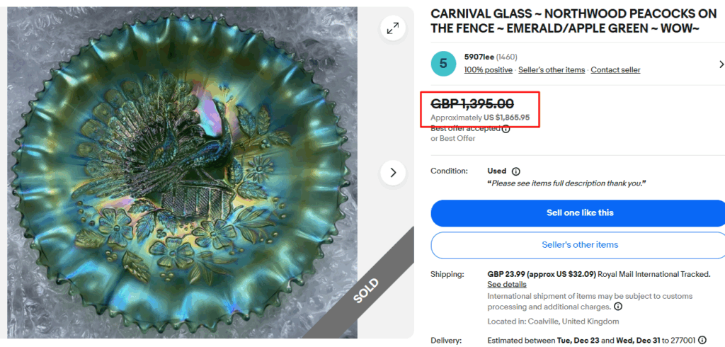 Green Peacocks on the Fence Bowl by Northwood