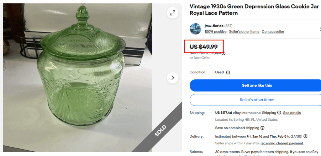 Hazel Atlas Green Depression Glass Cookie Jar