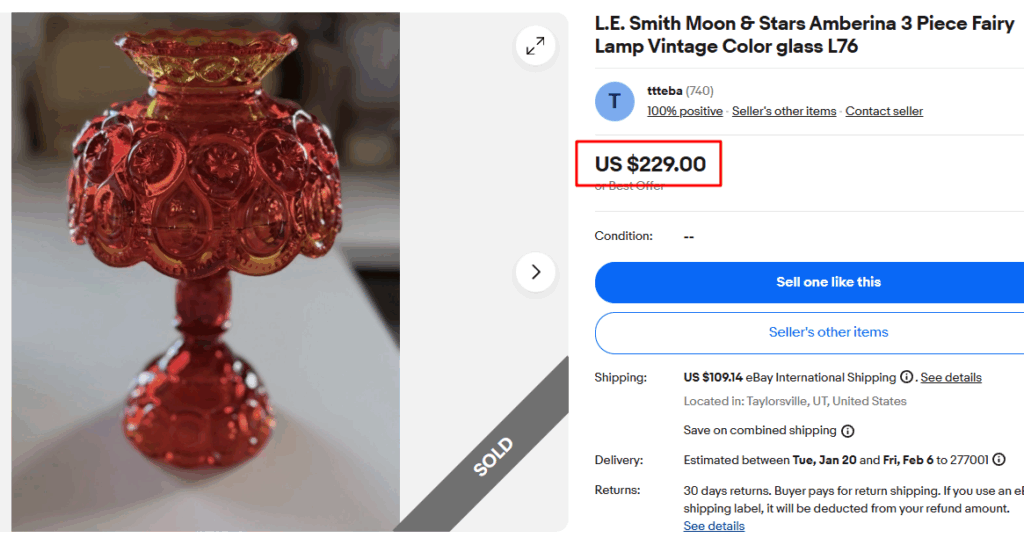 L.E. Smith Moon & Stars Amberina Fairy Lamp